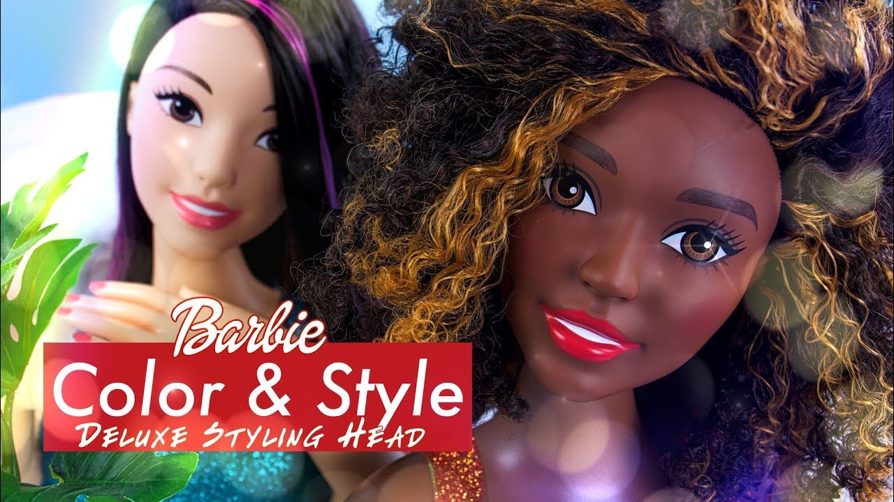 Barbie Doll Deluxe Styling Head with Color Reveal Accessories and Curly  Brown Neon Rainbow Hair, Doll Head for Hair Styling - The Black Toy Store