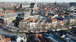 Leiden, The Netherlands in The winter from above drone images 4K