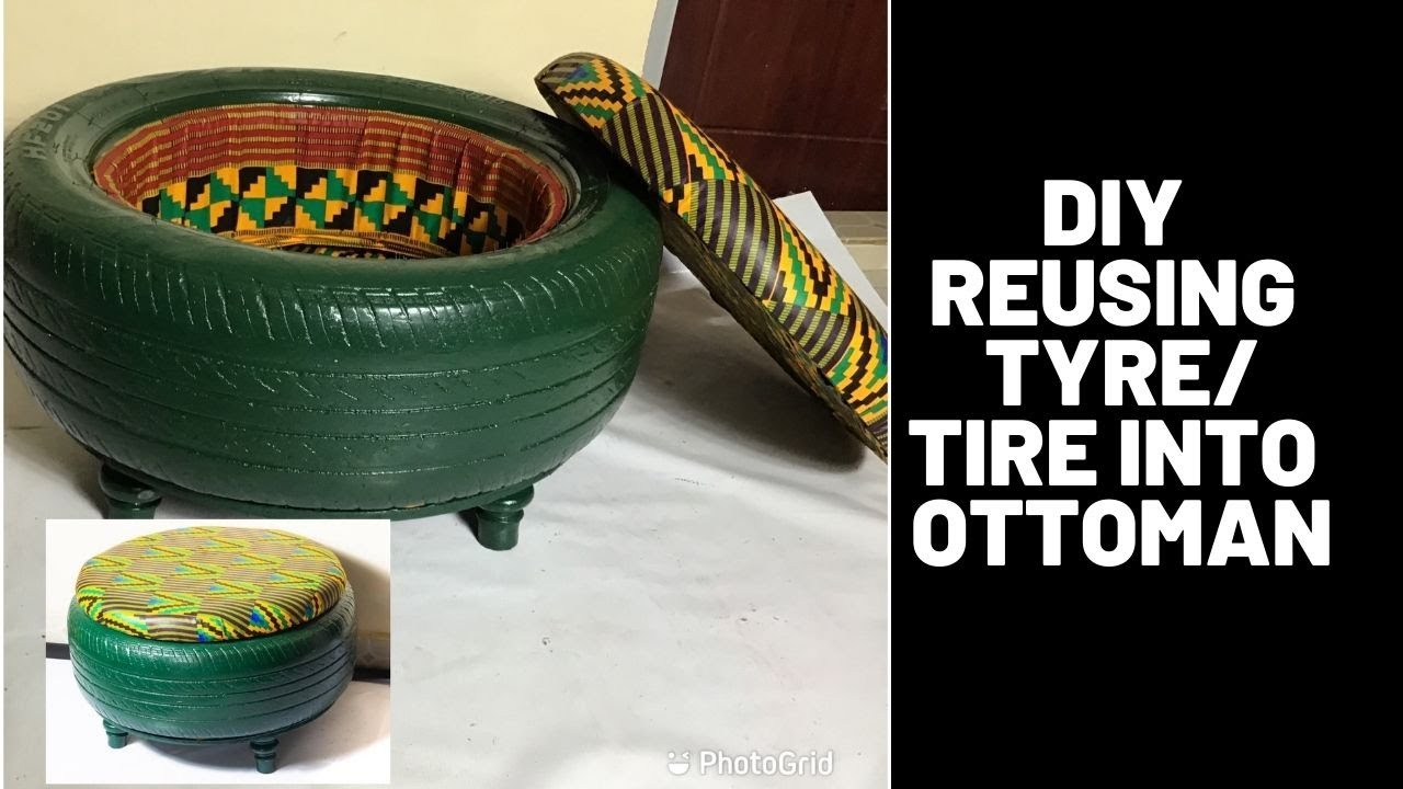 SIMPLE WAYS TO REUSE TYRE // DIY OTTOMAN/STOOL WITH A STORAGE. YouTube