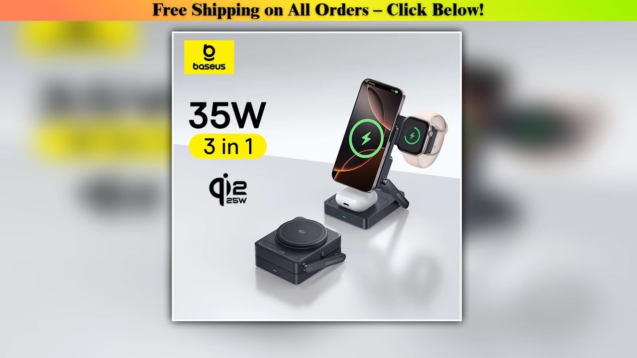 Baseus 3 in 1 Magnetic Wireless Charger Qi2.2 25W Fast Charging For iPhone 17 16 15 14 Apple Watch