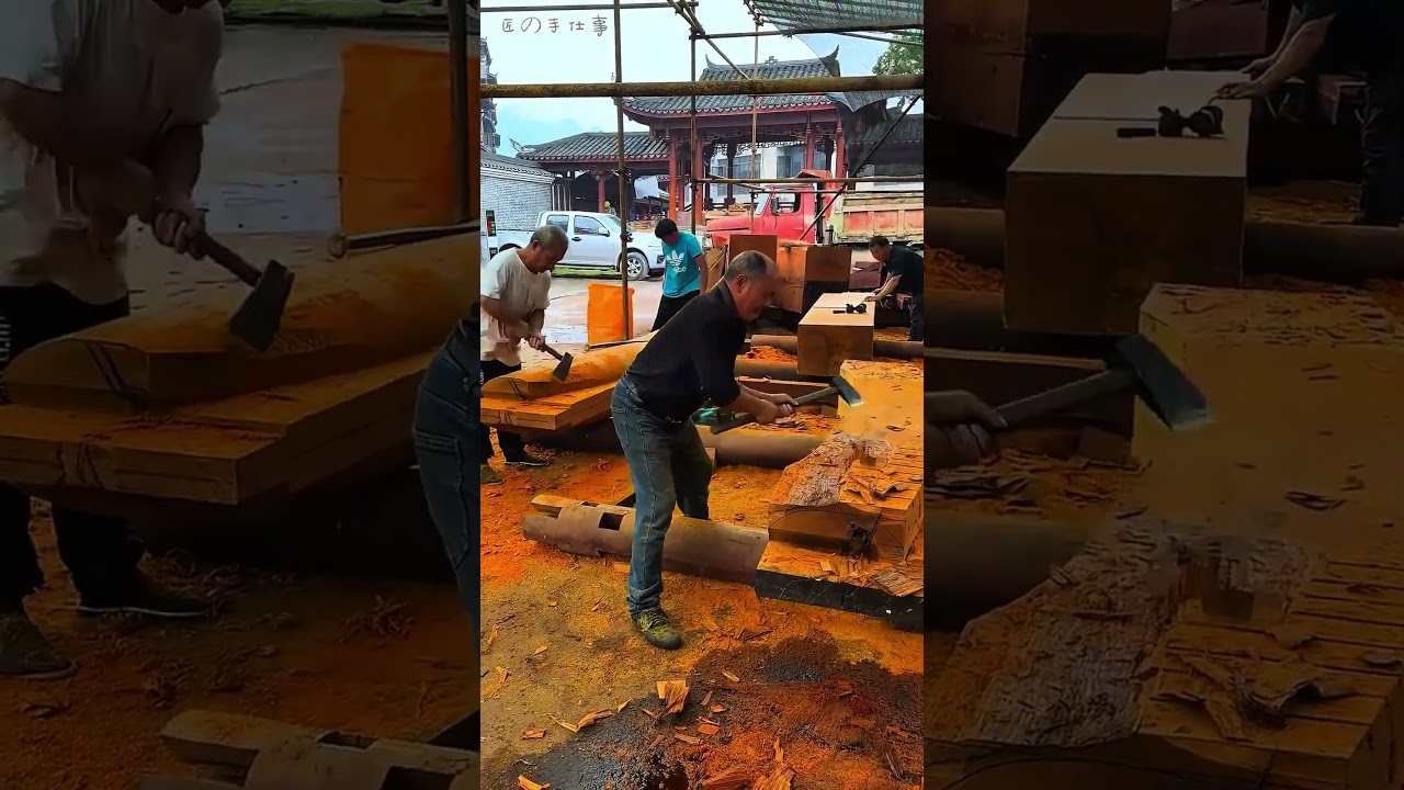 伝統建築の要「冬瓜梁」を作る神業!⛩️ Traditional Chinese Wood Beam Making #shorts #craftsmanship #woodwork #伝統技術