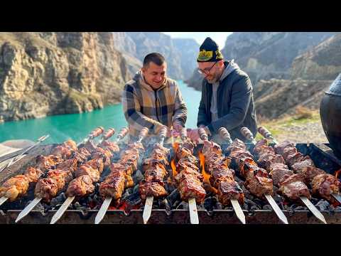 Lamb shashlik and shashlik cooked over a campfire in Dagestan! Sulak Canyon