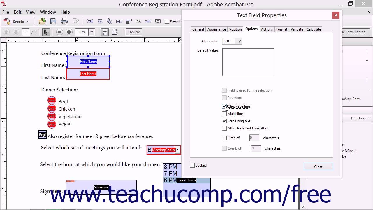 Options Properties of Form Fields - Adobe Acrobat XI Training Tutorial Course