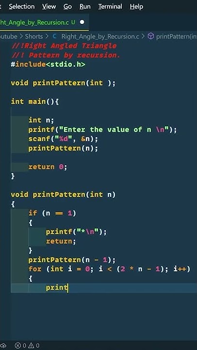How to print Triangle pattern using recursion in C programming #shorts ...