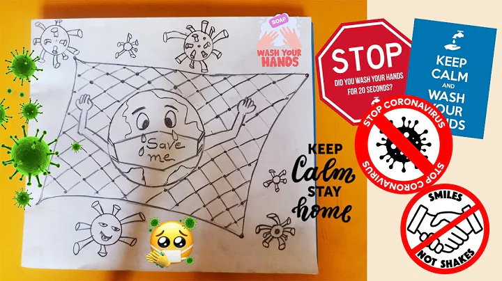 Drawing of Coronavirus / Save Earth from Corona Virus /Awareness Safety Poster / Stay  Home  be Safe