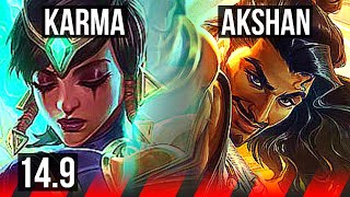 KARMA vs AKSHAN (TOP) | 65% winrate, 4/2/10 | KR Diamond | 14.9