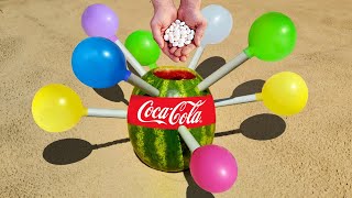 Experiment ! Watermelon, Coca Cola, Mentos vs Balloons