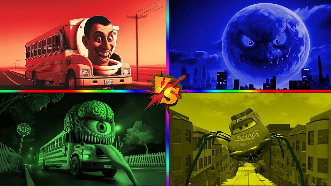 🚀SKIBIDI TOILET BUS🆚LUNAR MOON🆚ONE EYED SCHOOL BUS🆚LIGHTING MCQUEEN COFFIN DANCE 🎮TILES HOP RHYTM🎮