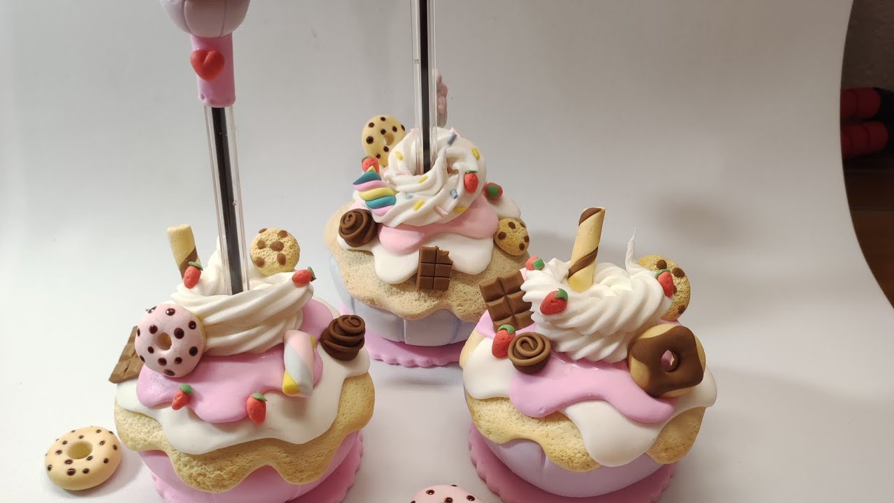Cupcakes🧁 portalápices porcelana fria 🍭🥞🧁