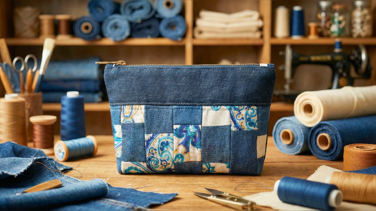 DIY Adorable Denim and Floral Patchwork Bag: NO STRAP! (Best Old Jeans Hack)