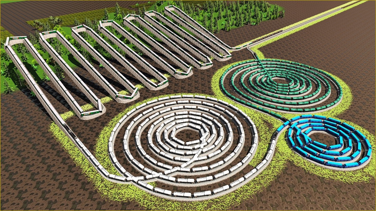 Extreme Slanted Giant Maze Train Track🚦Train Crosses Thrilling Slanted Tracks and 3 Spiral Tracks