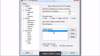 How to load, save or delete server connection settings in PuTTY
