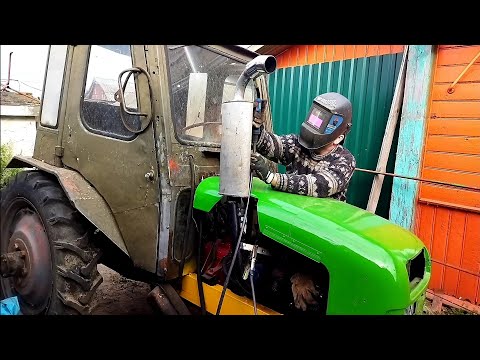 Трактор на японском моторе, сделал выхлоп.