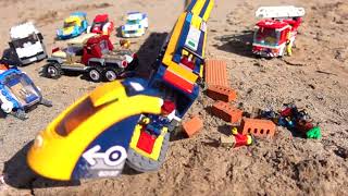 THE BEST LEGO Trains and Car CRASH , Trampoline, Accident, Fall - Slow Motion #4