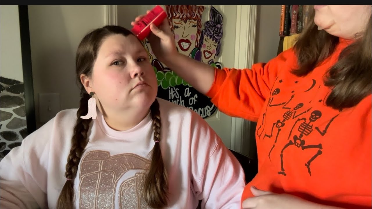 ASMR | hair braiding and makeup for Halloween costume 🎃👻🍬💀