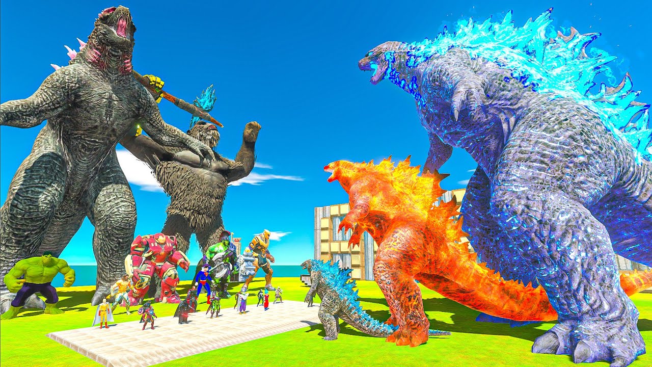 Kong and Godzilla revolt battle with Superheroes vs Supercharged Evolved Godzilla - ARBS