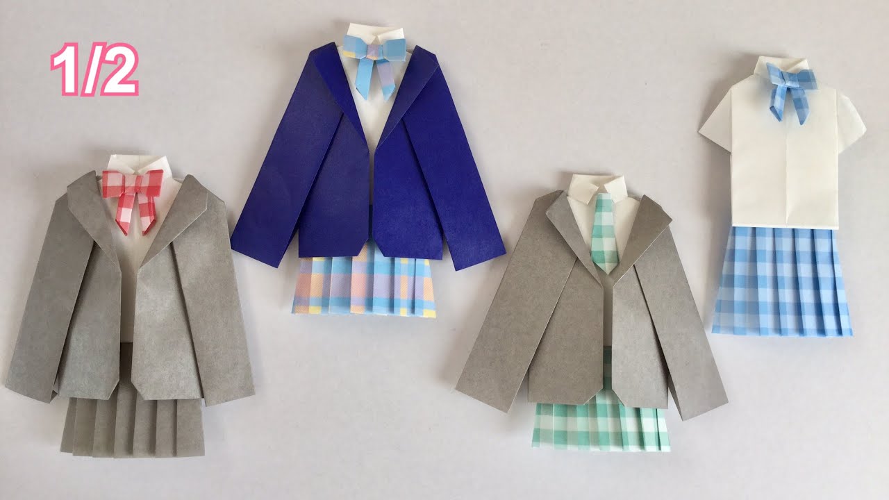 折り紙 制服1 2 シャツ スカート スカーフ Origami School Uniform 1 2 Shirt Skirt Scarf Youtube