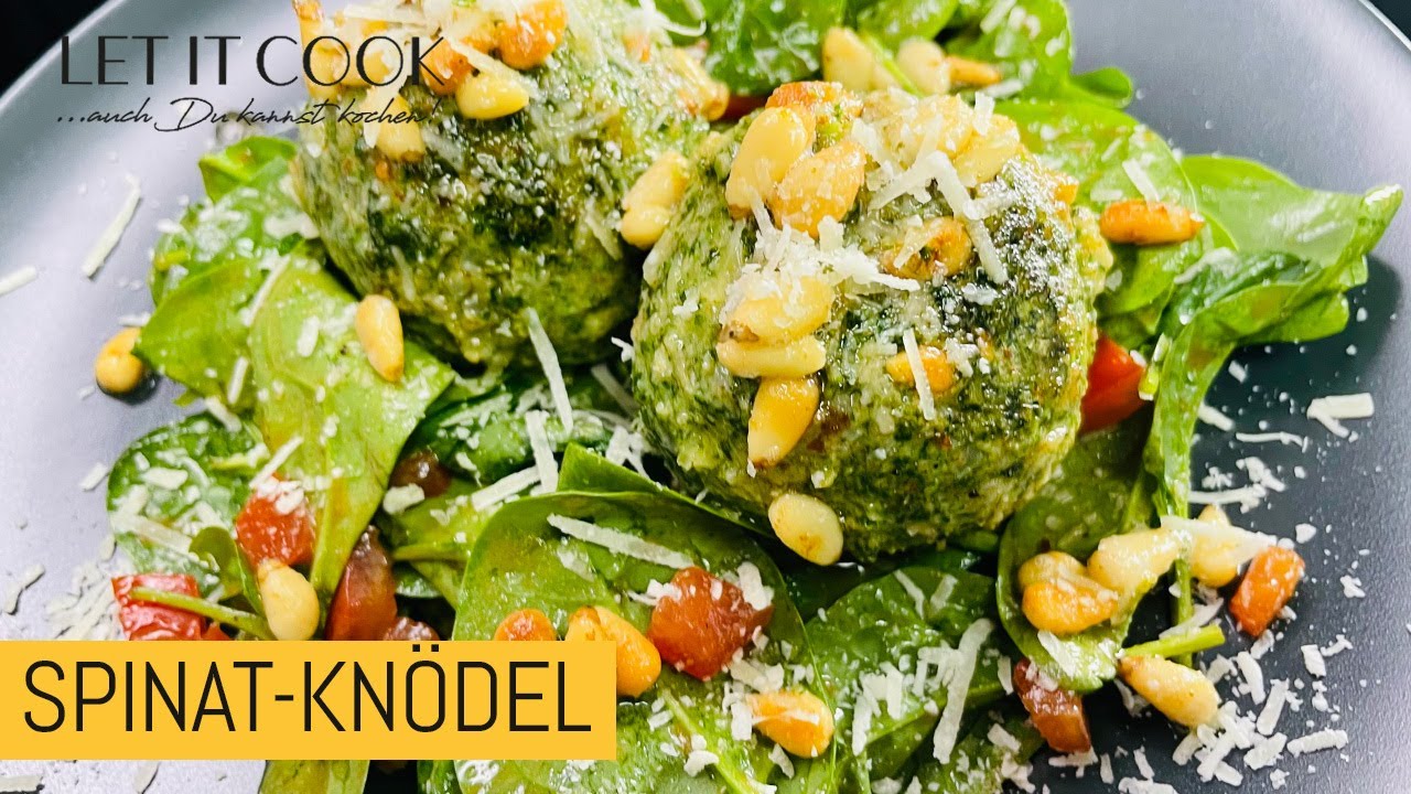 Feine Spinatknödel mit Pinienkern-Butter und Spinatsalat