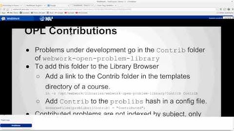 WeBWorK System Administration   Contributing Back