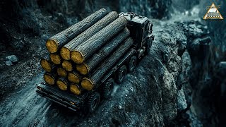 Dangerous High-Speed Logging Truck Operations – Heavy Equipment Skills for Climbing and Driving