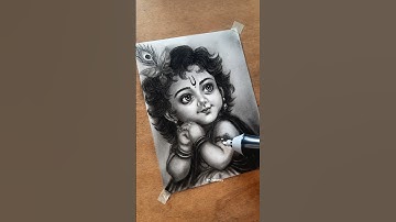 Cute Krishna Drawing | Realistic Charcoal Art ❤ #art #drawing #krishna #charcoalart #shorts #cute