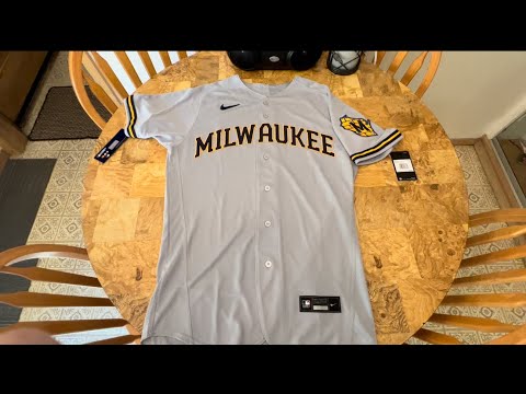 Grey Nike MLB Milwaukee Brewers Road Jersey