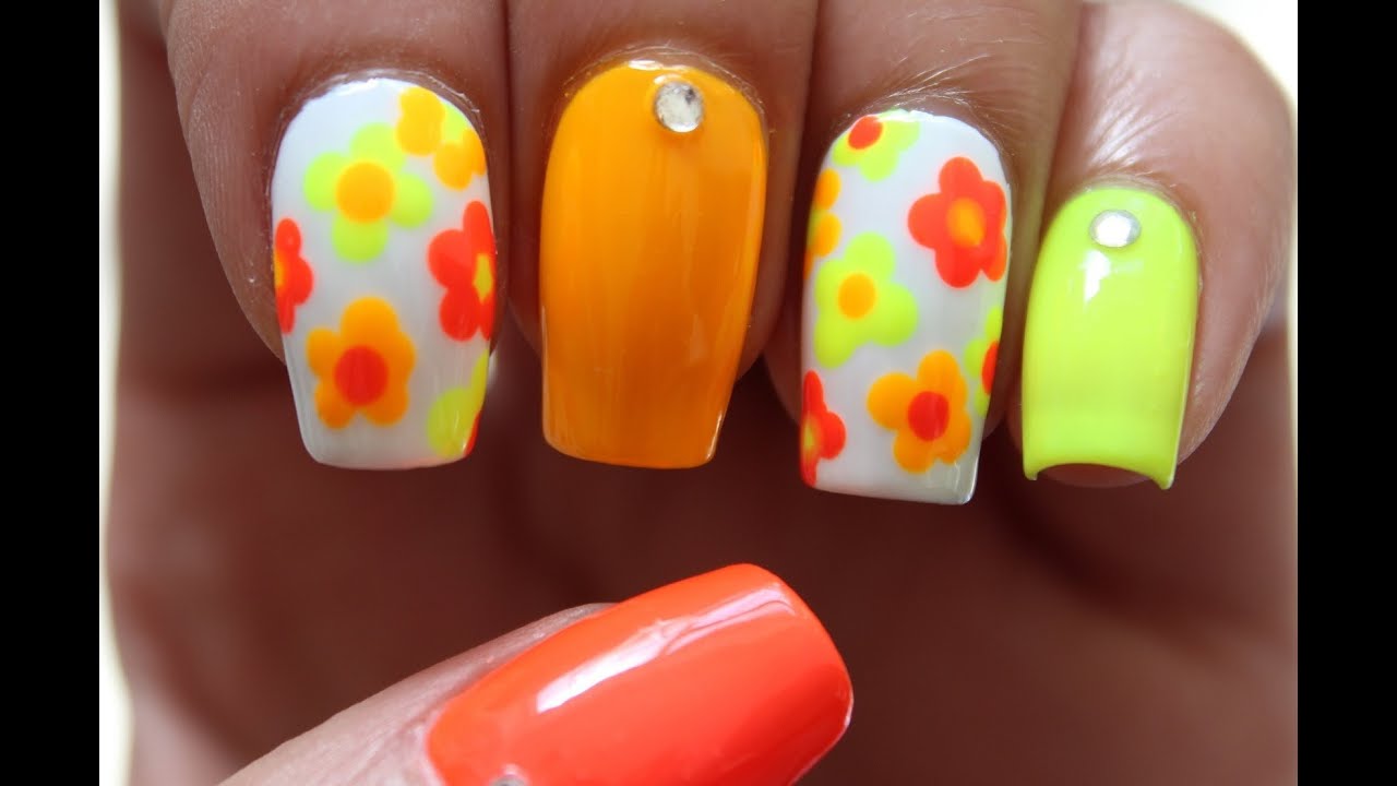 1. Neon Flower Nail Art Tutorial - wide 5