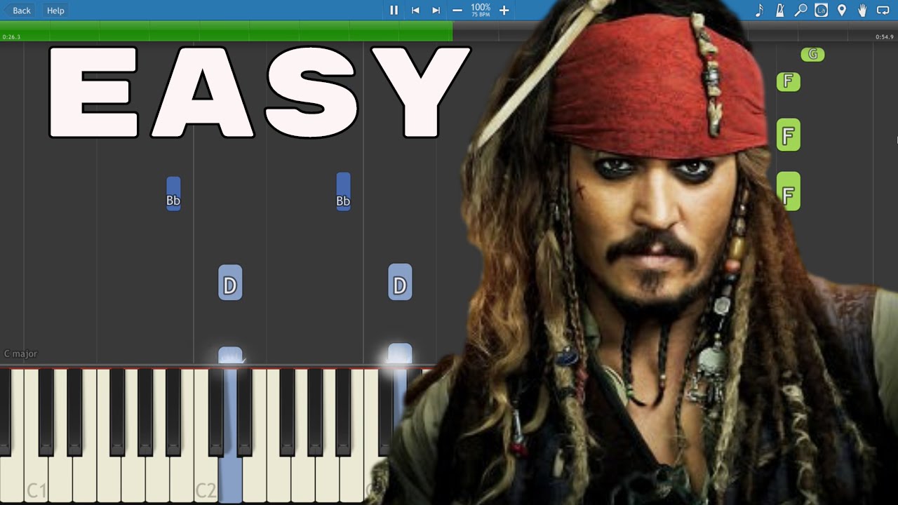 How to play He's A Pirate - EASY Piano Tutorial - Slow ...