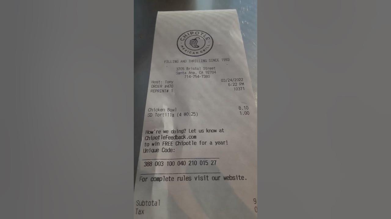my chipotle receipt YouTube