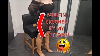 Muffin Crush by My Bottom in Leggins. Then My Thigh High Boots Smashed the Muffing into Pieces.