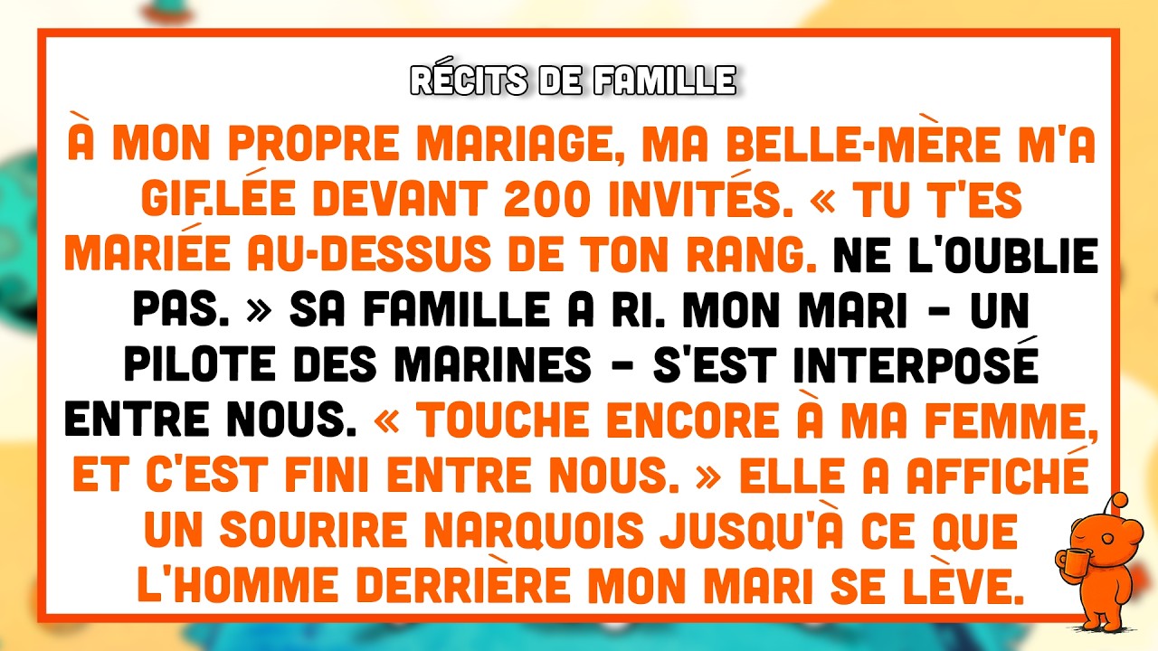 « Tu t’es mariée au-dessus de ton rang. » Ma belle-mère venait de me gifler devant deux cents invités, à mon propre mariage. Le vin a coulé sur ma robe, l’orchestre s’est arrêté, et des gens ont...