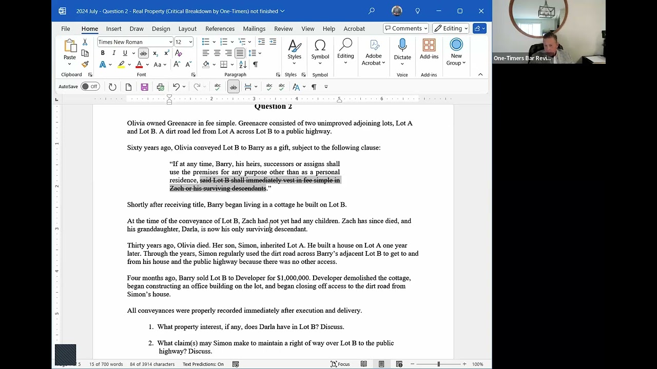 2024 July Bar Exam Essay Question 2   Real Property