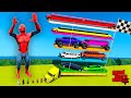 Colored Spiderman &amp; Super Heroes  Loading Big Wheels &amp; Long Trucks  Into A Giant Trailer