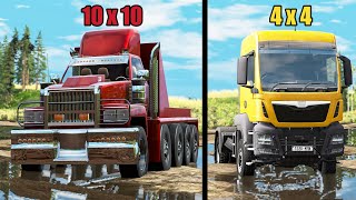 10x10 Truck wheels vs 4x4 Truck wheels - Beamng drive