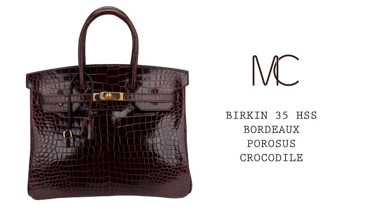 Hermes Special Order HSS Birkin 35 Bag Bordeaux Porosus Crocodile