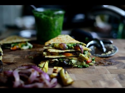 Grilled Vegetable + Spinach Pesto Quesadillas
