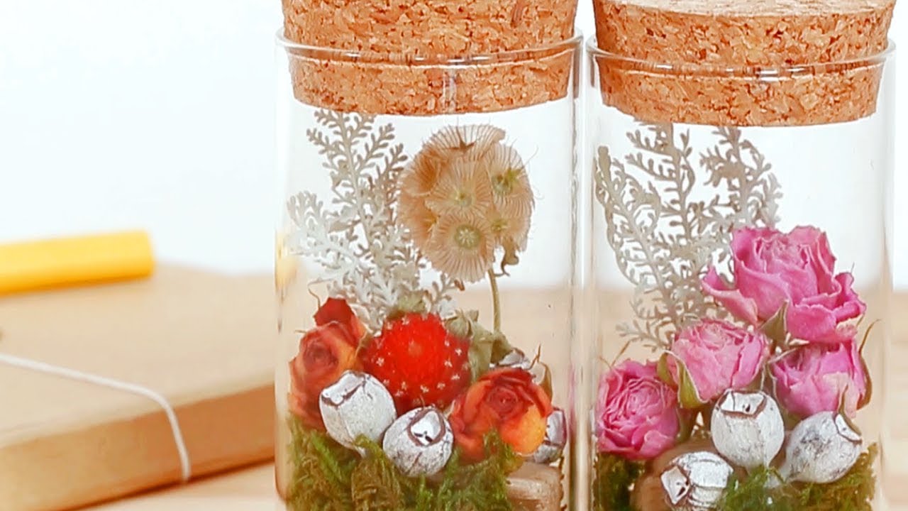Diy Easy Flower Bottles Using 1 Corks 100均diy 100円コルク瓶でフラワーボトル Youtube