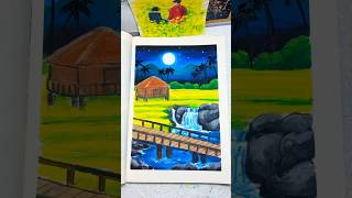 Menggambar Pemandangan Sawah Malam Hari Dengan Oil Pastel