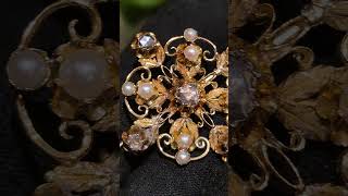 Stunning Antique 18ct Gold Brooch with Old Rose-Cut Diamonds & Natural Pearls ✨ Victorian Treasure'