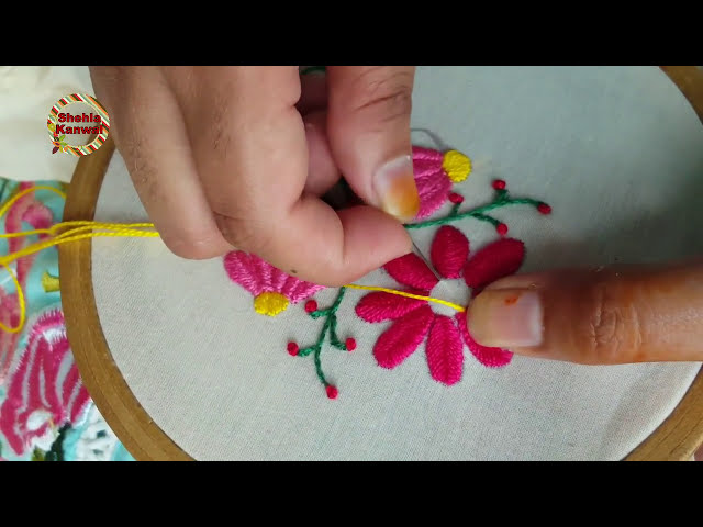 fish bone stitch | hand embroidery | fishbone stitch design for cushion cover