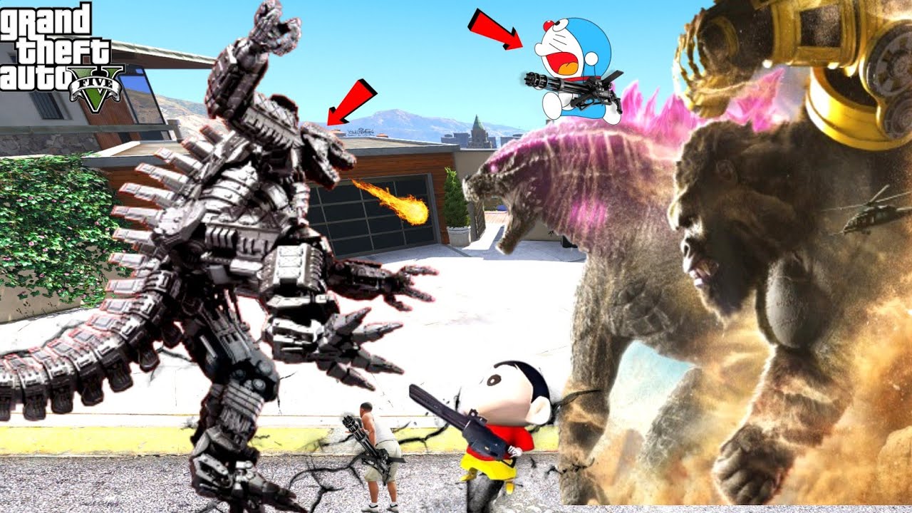 GODZILLA X KONG Vs MECHAGODZILLA SHINCHAN and FRANKLIN Hunted By MECHAGODZILLA In GTA 5