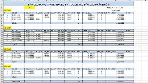 Báo cáo phân nhóm theo từng mã | Báo cáo động trong Excel và Add-in A-Tools
