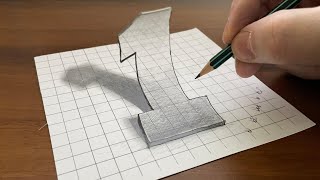 Very Easy Drawing 3D Number One on Graph Paper - How to Draw 3D Number 1 - Trick Art