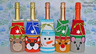 Новогодние Чехлы для Шампанского. Снеговик. МК со схемой. Champagne case