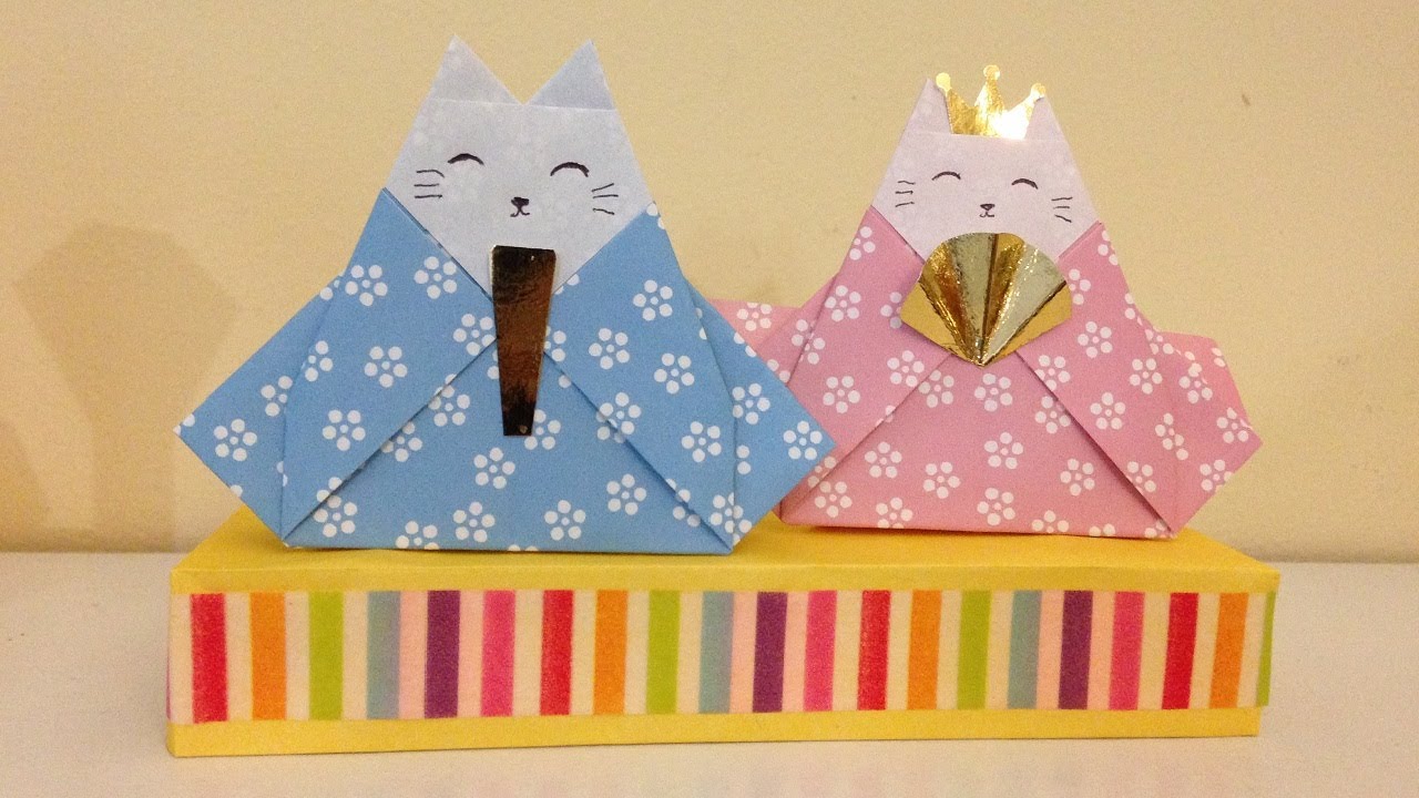 ひな祭り 折り紙 ねこびな 雛人形 簡単な折り方 Origami Cat Kimono Doll Tutorial Niceno1 Youtube