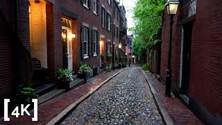 [4K] Walking Beacon Hill in Boston, MA  Rainy Day Ambience  ASMR Walk  3D Binaural Audio