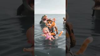 See how a cat saved the little baby from the crocodile😱 #cartoon #shorts #foryou