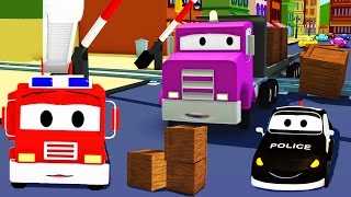 Der Streifenwagen : Bahnlinien-Unfall in Car City/ Autos und Lastwagen Bau-Cartoon-Serie für Kinder