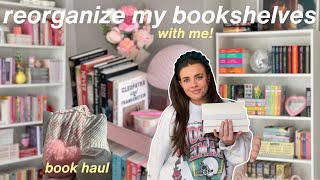 organize & decorate my bookshelves with me + book haul!!