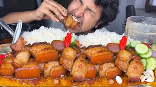 RECIPE & MUKBANG VERY SPICY PORK FRY CURRY WITH WHITE RICE & KING CHILLI | PORK EATING ASMR MUKBANG